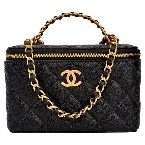 White Chanel CC Quilted Caviar Top Handle Vanity Case Satchel